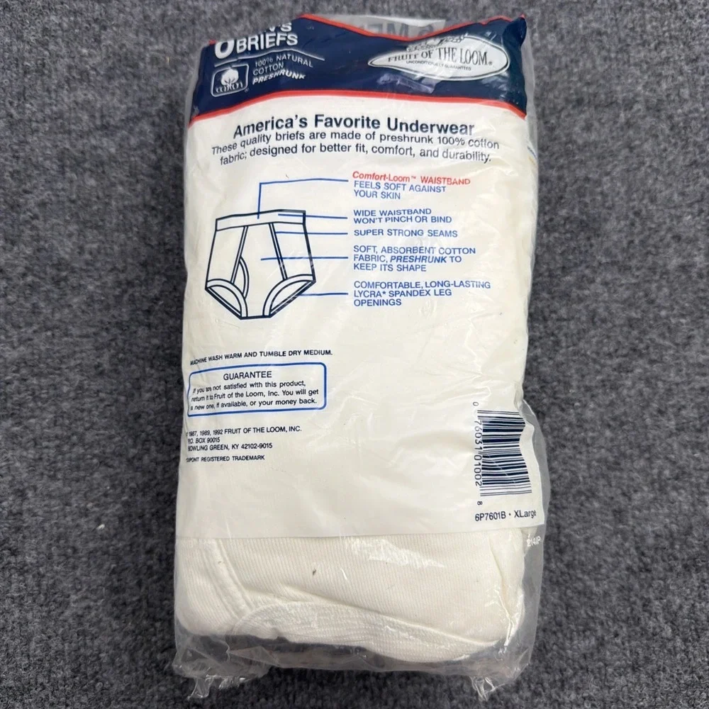 Fruit Of The Loom Briefs Underwear Men's XL 42-44 Vintage 6 Pack USA White NEW